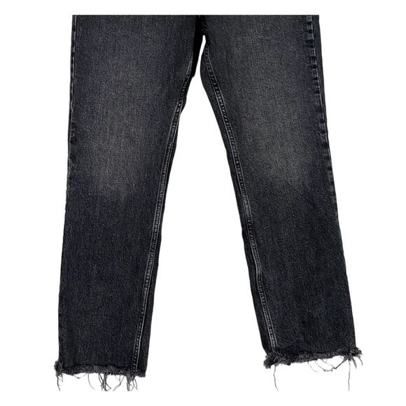 Zara Straight Leg High Rise Crop Raw Hem Button Fly Stretch Jean 8 Black Washed - Picture 4 of 15